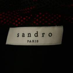Pre Owned Sandro Black / Red Crepe Mesh Detail Sleeveless Mini Dress M