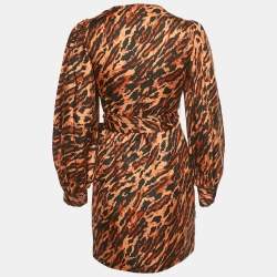 Pre Owned Sandro Brown /Black Animal Print Silk Moon Mini Dress XS
