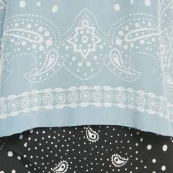 Pre Owned Sandro Black/Blue Printed Silk Mini Dress S
