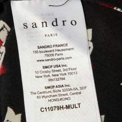 Pre Owned Sandro Black Love Print Silk Tie Neck Blouse M 