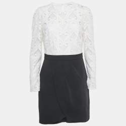 Pre Owned Sandro White/Black Lace Camelia Mini Dress L