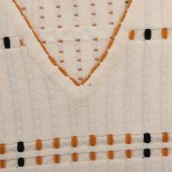 Pre Owned Sandro Cream Striped Rib Knit Top and Mini Skirt Set S