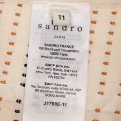 Pre Owned Sandro Cream Striped Rib Knit Top and Mini Skirt Set S