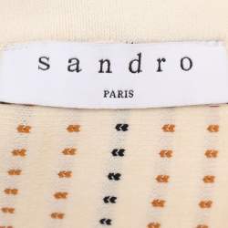 Pre Owned Sandro Cream Striped Rib Knit Top and Mini Skirt Set S