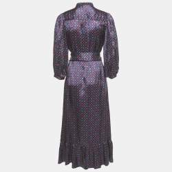 Pre Owned Sandro Purple Stars Print Satin Maxi Dress S