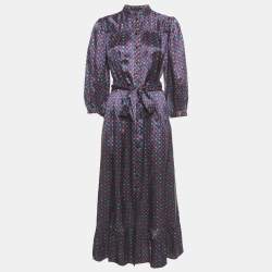 Pre Owned Sandro Purple Stars Print Satin Maxi Dress S