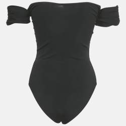 Pre Owned Sandro Black Jersey Ruche Off-Shoulder Top M