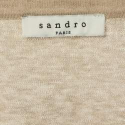 Pre Owned Sandro Beige Knit & Crepe Pleated Cardigan M