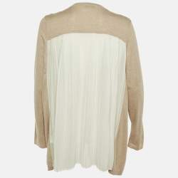 Pre Owned Sandro Beige Knit & Crepe Pleated Cardigan M