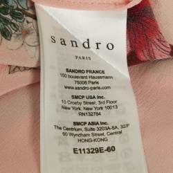 Pre Owned Sandro Pink Floral Print Silk Lace Trim Detail Top S