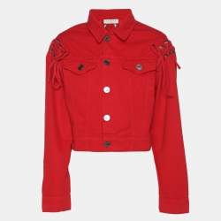 Pre Owned Sandro Red Denim Button Front Lace-Up Detail Jacket M