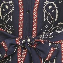 Pre Owned Sandro Blue Bandana Print Satin Asymmetric Midi Dress XS