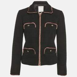 Pre Owned Sandro Black Jacquard Tweed Zip-Up Jacket S