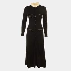 Pre Owned Sandro Black Rib Knit Button Front Long Dress M