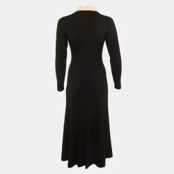 Pre Owned Sandro Black Rib Knit Button Front Long Dress M