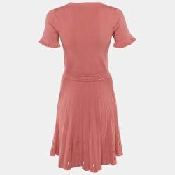 Pre Owned Sandro Pink Knit Eyelet Detail Etor Pleated Dress M