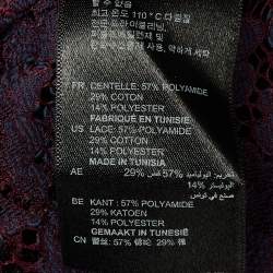 Pre Owned Sandro Maroon Floral Lace Scalloped Crop Top M