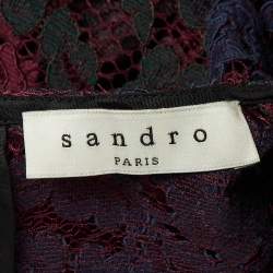 Pre Owned Sandro Maroon Floral Lace Scalloped Crop Top M
