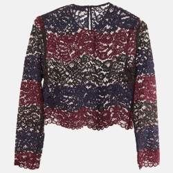 Pre Owned Sandro Maroon Floral Lace Scalloped Crop Top M