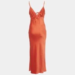 Pre Owned Sandro Orange Satin Floaty Maxi Dress S