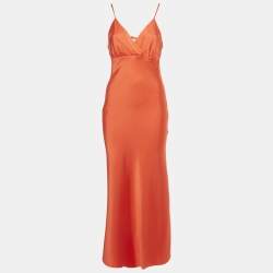 Pre Owned Sandro Orange Satin Floaty Maxi Dress S