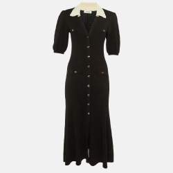 Pre Owned Sandro Black Knit Button Front Midi Dress M