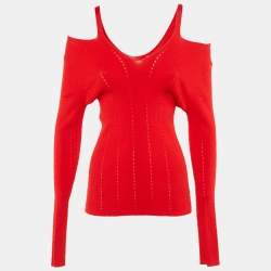 Pre Owned Sandro Red Knit Cold Shoulder Top M
