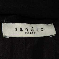 Pre Owned Sandro Black /White Pleated Crepe Midi Dress M
