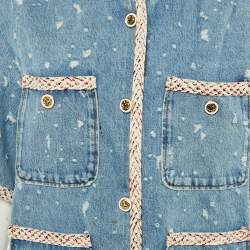 Pre Owned Sandro Blue Distressed Denim Braid Trim Jacket XL