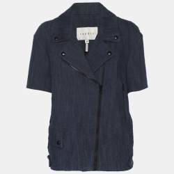 Pre Owned Sandro Blue Denim Short Sleeve Blazer Jacket S