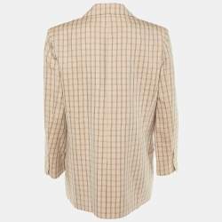 Pre Owned Sandro Beige Checkered Print Lurex Crepe Danube Blazer L