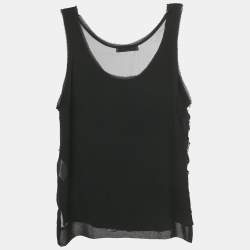 مملوكة مسبقًا Sandro Black Rib Knit Frayed Detail Tank Top S