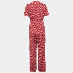 Pre Owned جمبسوت ساندرو أحمر مطبوع كريب مقاس كبير