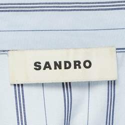 Pre Owned سندرو قميص قصير بحافة مكشكشة مخطط باللون الأزرق من القطن مقاس صغير