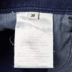 مملوكة مسبقًا بنطلون جينز ضيق برباط تفاصيل سحاب دينم أزرق ساندرو مقاس متوسط - خصر 29 بوصة