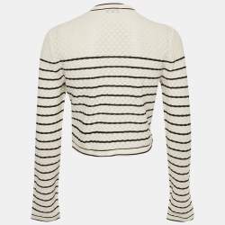 مملوكة مسبقًا Sandro White Striped Crochet Knit Cropped Cardigan L