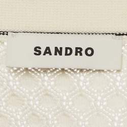 مملوكة مسبقًا Sandro White Striped Crochet Knit Cropped Cardigan L