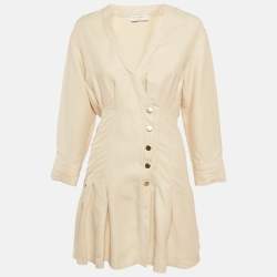 Pre Owned Sandro Beige Linen Blend Button Detail Mini Dress XS