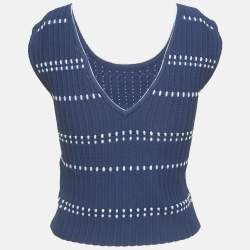 Pre Owned توب ساندرو أزرق كحلي محاك جاكار مقاس صغير