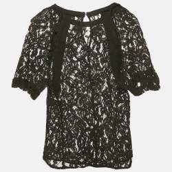 مملوكة مسبقًا Sandro Black Lace Sheer Top S