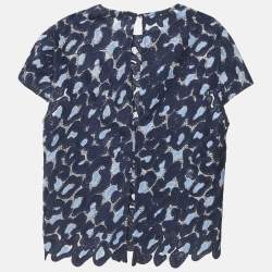 Pre Owned سندرو توب قصير من الدانتيل باللون الأزرق الداكن مقاس صغير