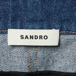 Pre Owned تنورة ساندرو متوسطة الطول مطوية كريب ودنيم أسود مقاس متوسط