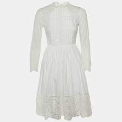 مملوكة مسبقًا Sandro White Cotton Lace Detail Enja Mini Dress XS 