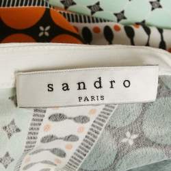 Pre Owned فستان ساندرو متعدد الألوان بطبعة ساتان بأكتاف مكشوفة قصير كبير الحجم