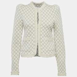 مملوكة مسبقًا Sandro Cream Quilted Effect Knit Hook Front Jacket S