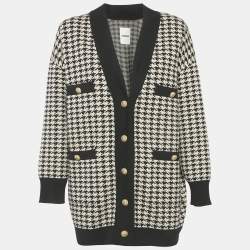 مملوكة مسبقًا Sandro Black/Off White Houndstooth Knit Oversized Cardigan S