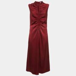 مملوكة مسبقًا Sandro Red Satin Titanic Ruched Maxi Dress L