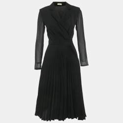 مملوكة مسبقًا Sandro Black Crepe Plisse Midi Wrap Dress XS