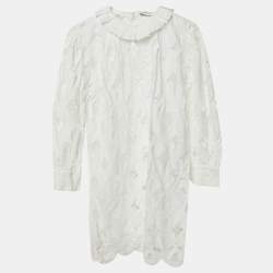 مملوكة مسبقًا Sandro White Lace Eyelet Trim Detail Mini Dress S