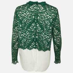 مملوكة مسبقًا Sandro  Green /White Cotton & Lace Overlay Malia Top L